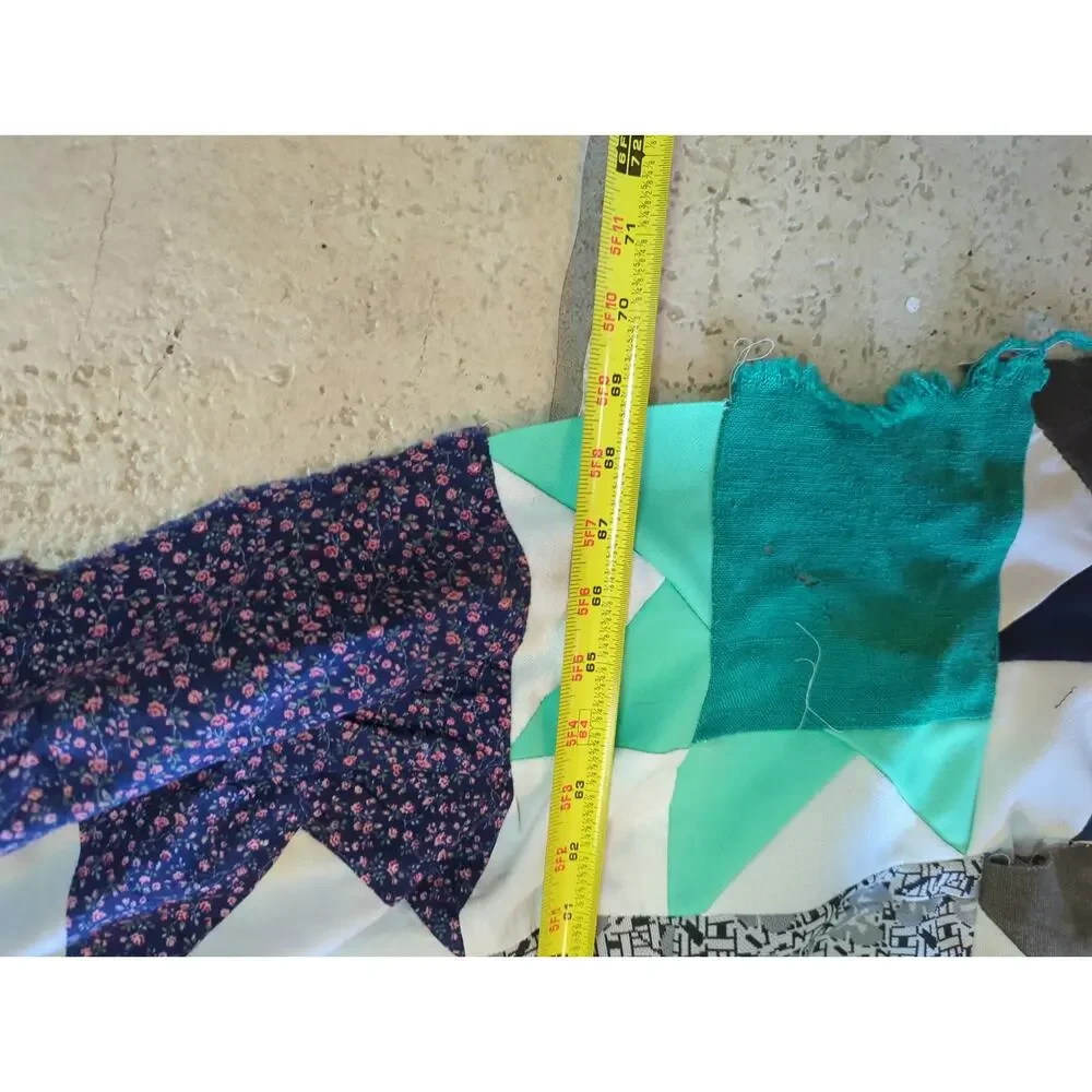 Vintage 70s Mixed Calico Star Patchwork Unfinished Quilt Top - 69